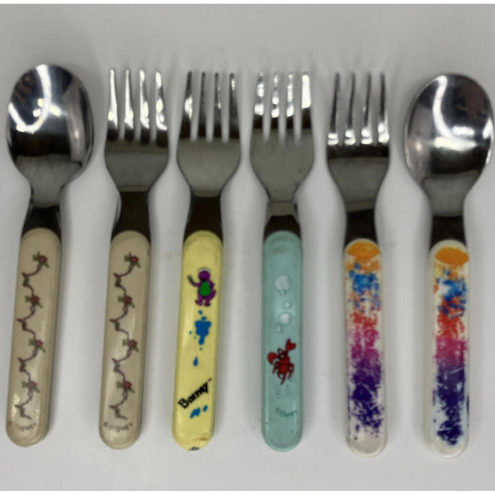 Vintage 1992 Set Lot Forks and Spoons by Selandia Silverware Pooh Barney Disney